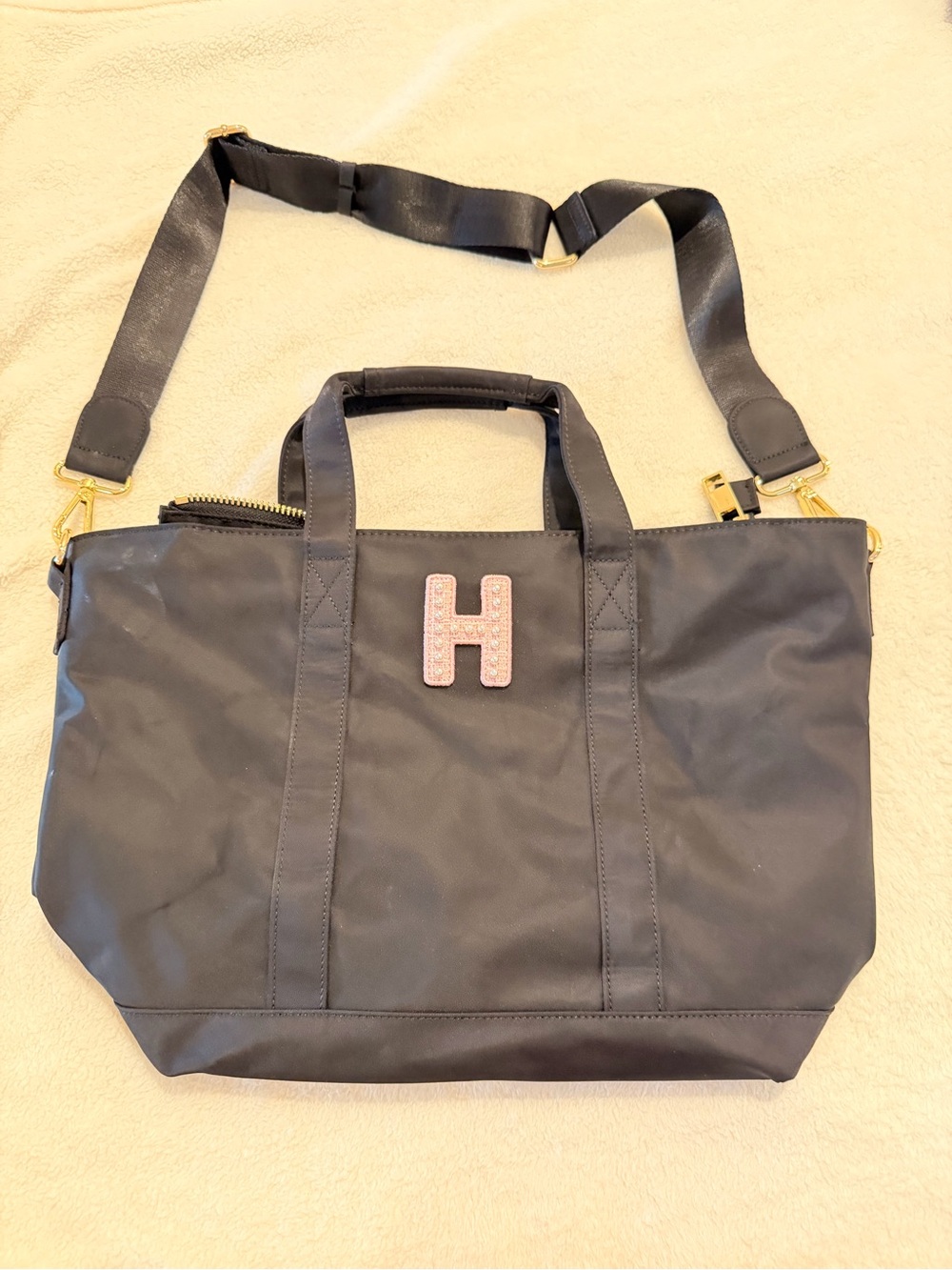 Stoney Clover Lane Black Tote Bag with Pink 'H' Accent